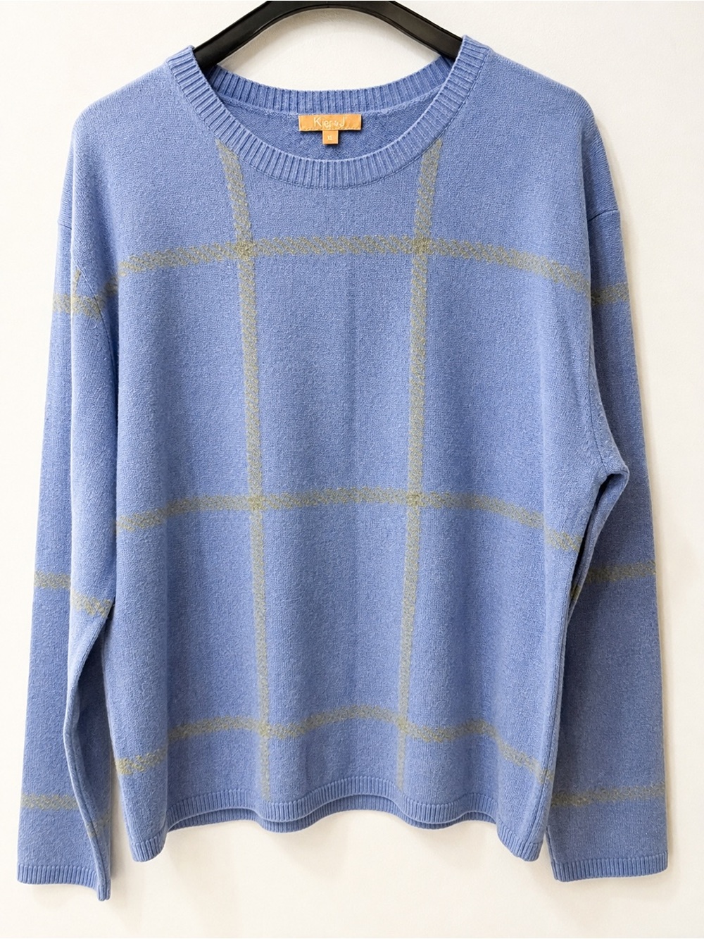 Kier + J 100% Cashmere Windowpane Crewneck Sweater XL Blue